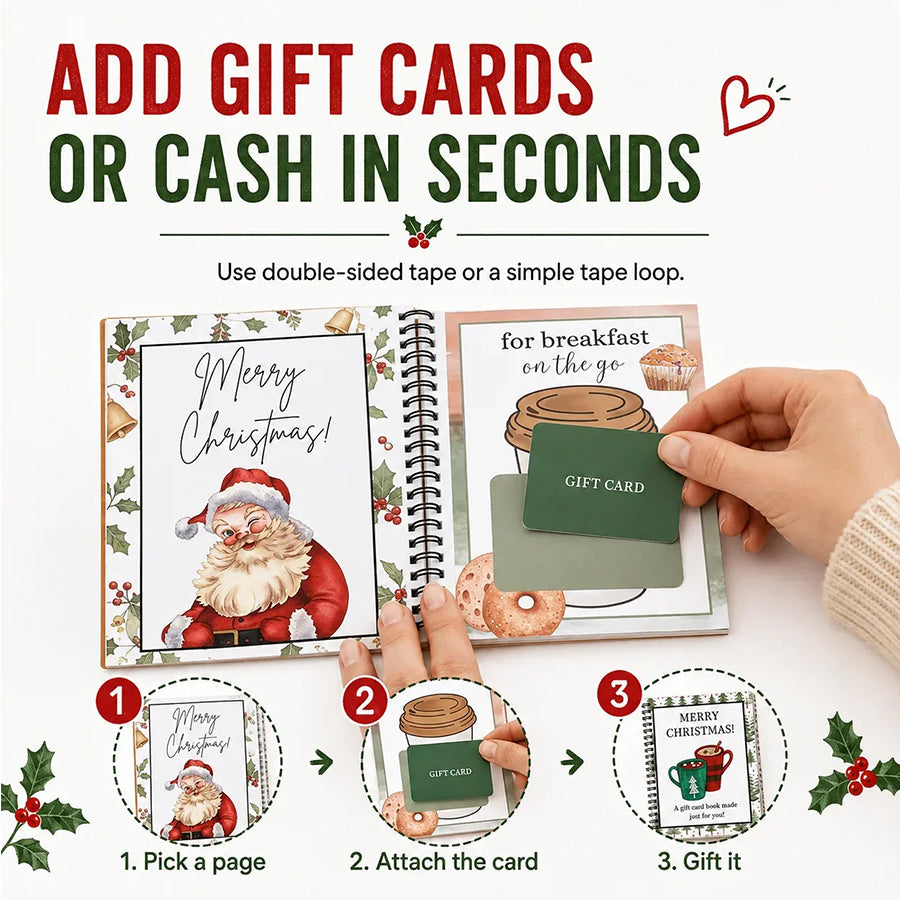 🔥 Last Day 50% OFF 🔥 Christmas Gift Card Book – 12 Gift Card Pages & Personal Message Holder!