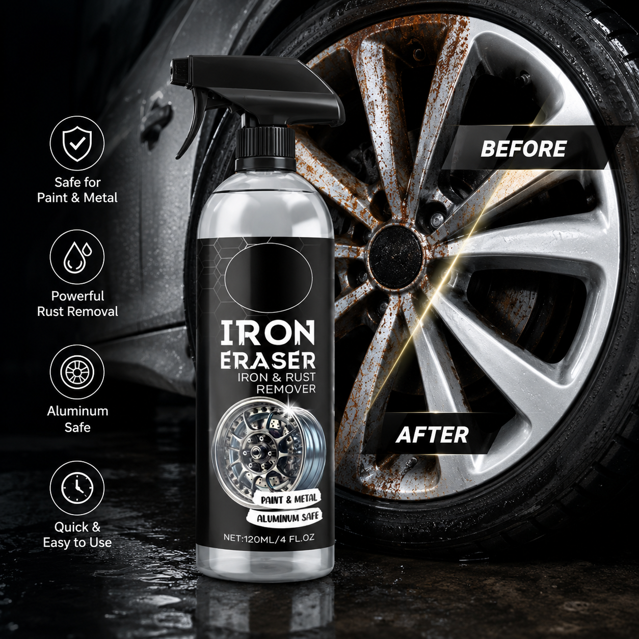 Iron Eraser Iron & Rust Remover – Fast Acting Cleaner for Paint, Wheels, Metal & Rust Stains