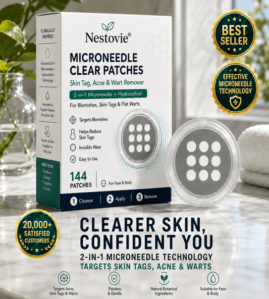 Nestovie 2-in-1 Microneedle & Hydrocolloid Patch Removes Raised Moles, Acne, Flat Warts & Skin Tags | Helps Improve Wrinkles, Scars & Blemishes | Invisible Patches for Face & Body